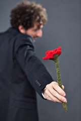 Man giving fabric rose