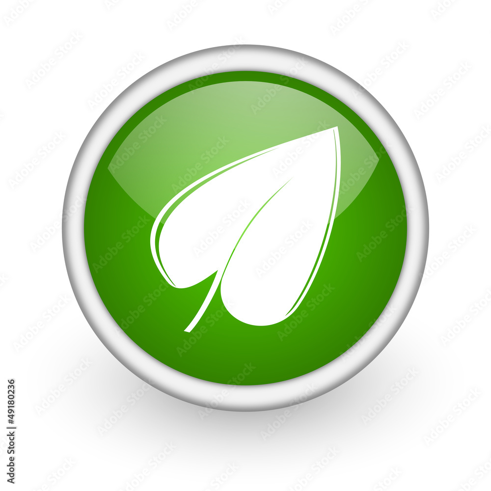 Poster leaf green circle glossy web icon on white background