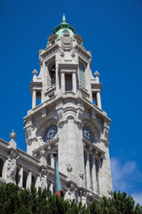 Tower clock on the City hall of Porto city, Portugal