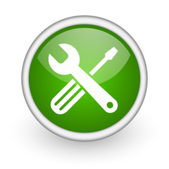 tools green circle glossy web icon on white background