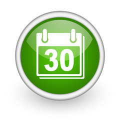 calendar green circle glossy web icon on white background