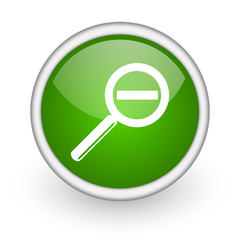 magnification green circle glossy web icon on white background