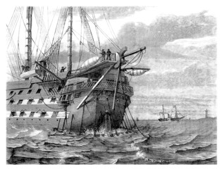 Fototapeta premium Parowiec z żaglami - połowa XIX wieku