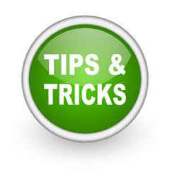 tips green circle glossy web icon on white background