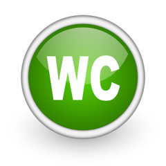 wc green circle glossy web icon on white background