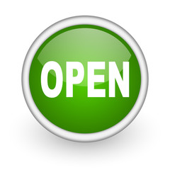 open green circle glossy web icon on white background