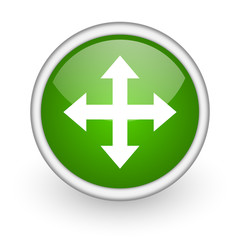 arrows green circle glossy web icon on white background