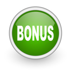 bonus green circle glossy web icon on white background