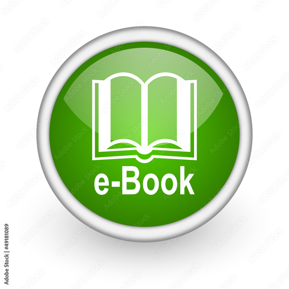 Aufkleber e-book green circle glossy web icon on white background