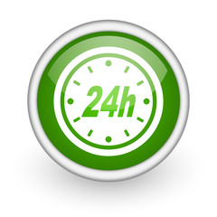 24h green circle glossy web icon on white background
