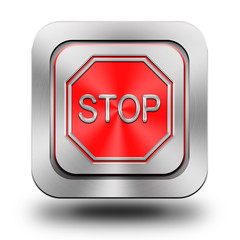 Stop aluminum glossy icon, button