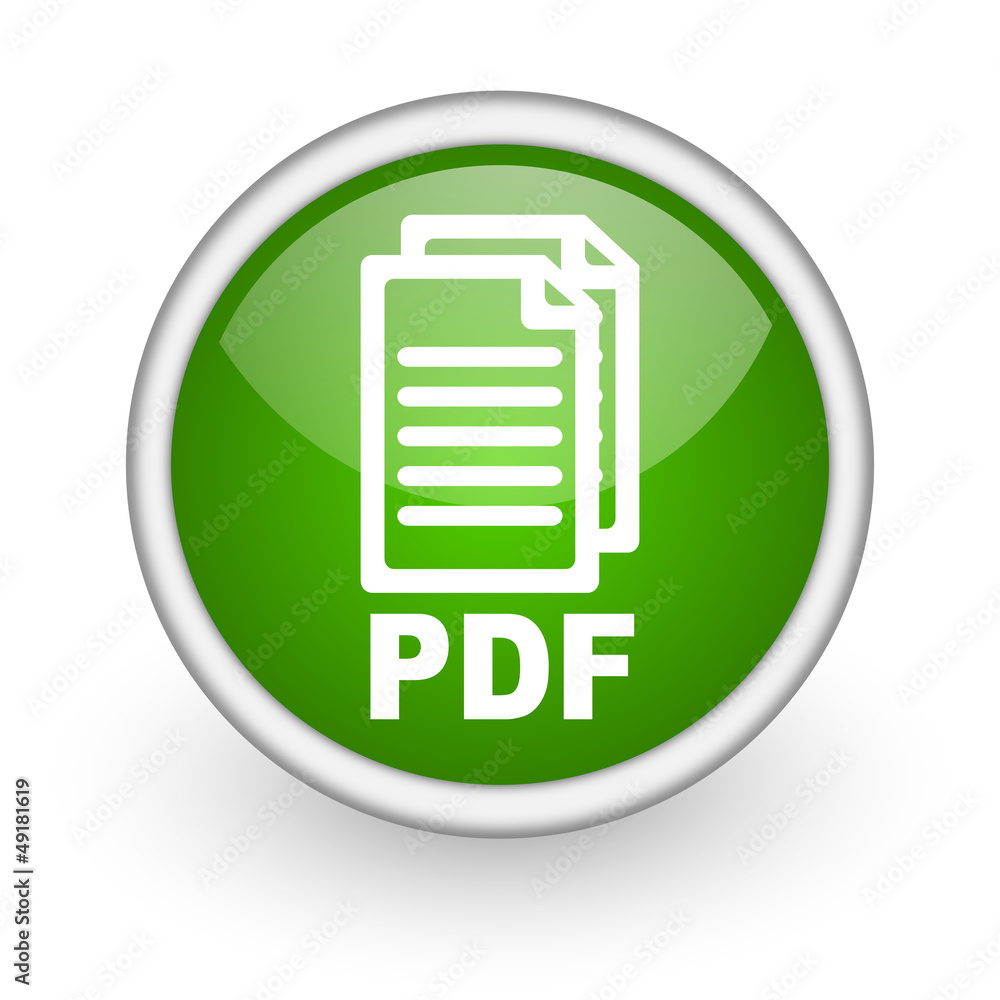 Poster pdf green circle glossy web icon on white background