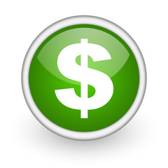 us dollar green circle glossy web icon on white background