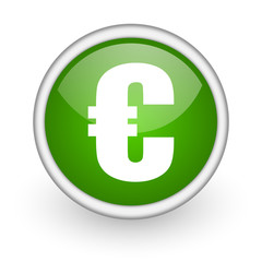 euro green circle glossy web icon on white background