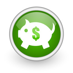 piggy bank green circle glossy web icon on white background
