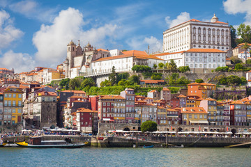 Panoramic of old Porto from Douro River, Portugal