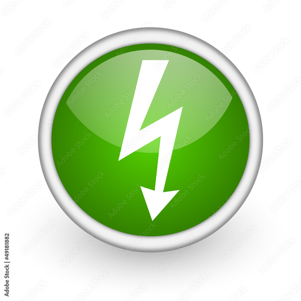 Poster lightning green circle glossy web icon on white background