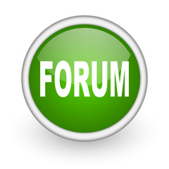 forum green circle glossy web icon on white background