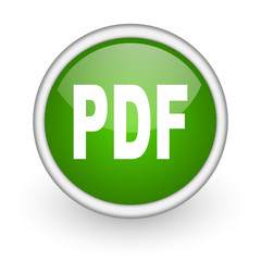 pdf green circle glossy web icon on white background