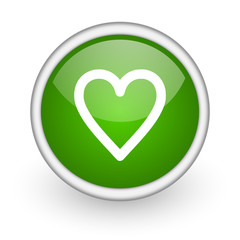 heart green circle glossy web icon on white background