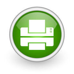 printer green circle glossy web icon on white background