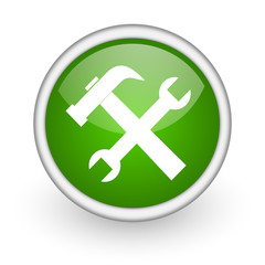 tools green circle glossy web icon on white background