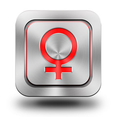 Female symbol aluminum glossy icon, button - obrazy, fototapety, plakaty