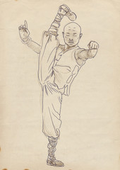 Kung Fu, Chinese martial art. /// A hand drawn illustration