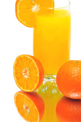 glass of orange juice on white background