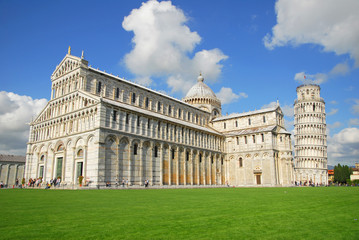 Pisa: cathedral and leaning tower view at Miracles square.