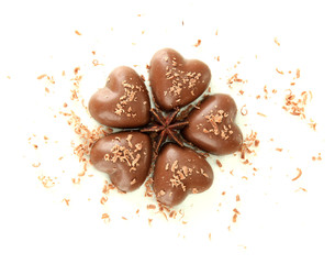 Chocolate hearts isolated on white