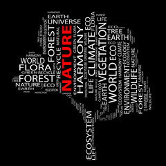 Conceptual white tree of text as wordcloud isolated on black