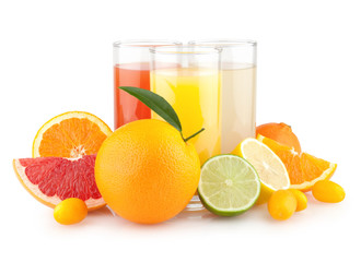 Fresh citrus juices with different citruses