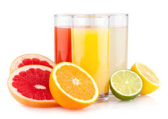 Fresh citrus juices with different citruses