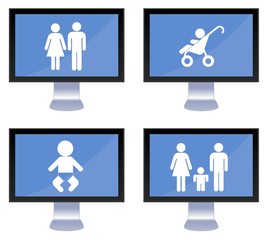 Famille dans des écrans de télévision 