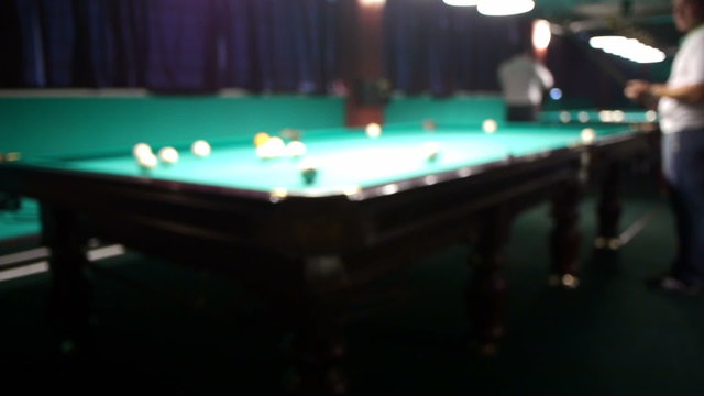 Playing billiards in a poolroom