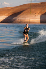 Blonde Wakboarding at Sunset