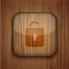 Vector wooden app icon on wooden background. Eps10
