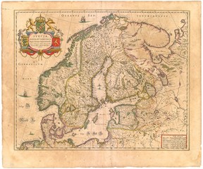 Naklejka premium Scandinavia old map