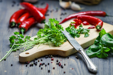 Closeup of fresh herbs and spices