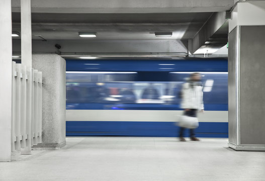 Someone waiting the metro. A long exposure of the wagon that sho