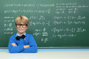 Schoolboy at the Blackboard with Formulas