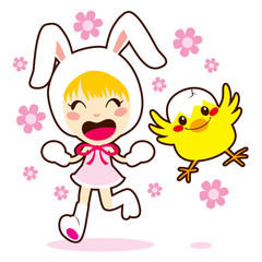 Bunny Girl And Little Chick
