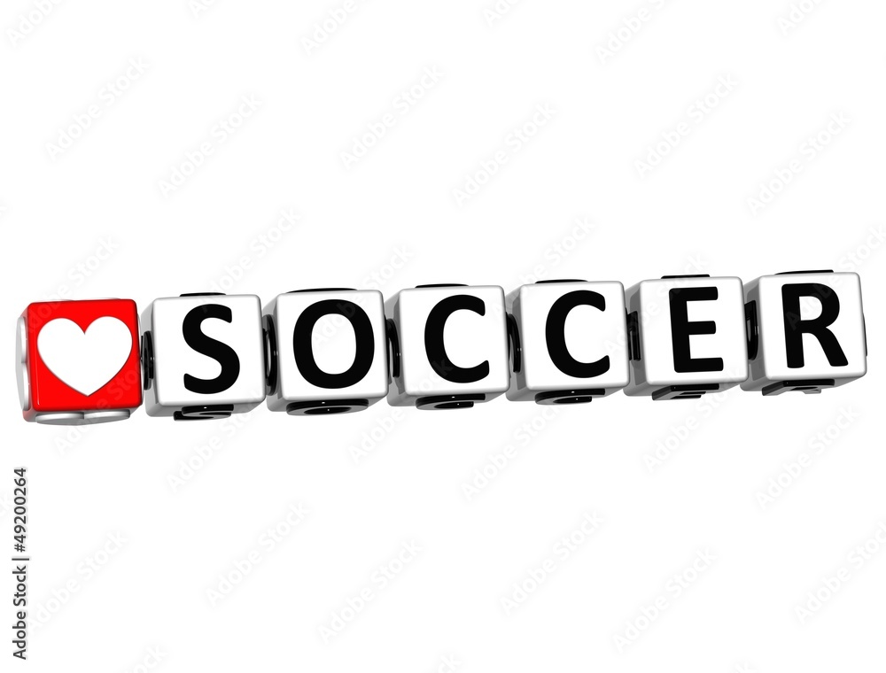 Poster 3d i love soccer game button block text on white background