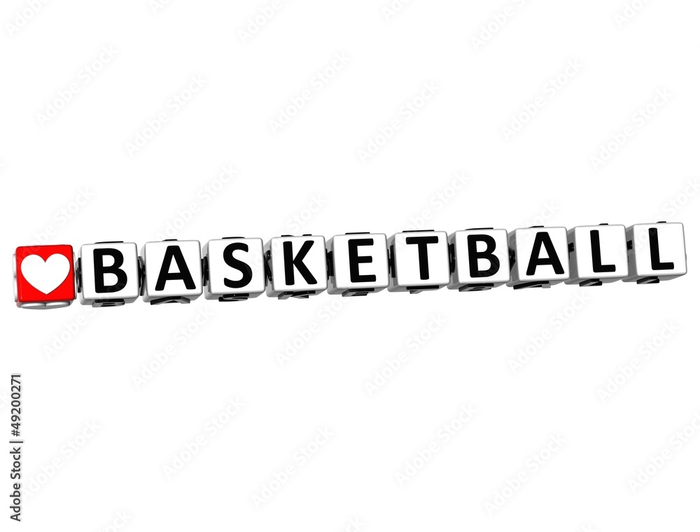 Poster 3d i love basketball game button block text on white background