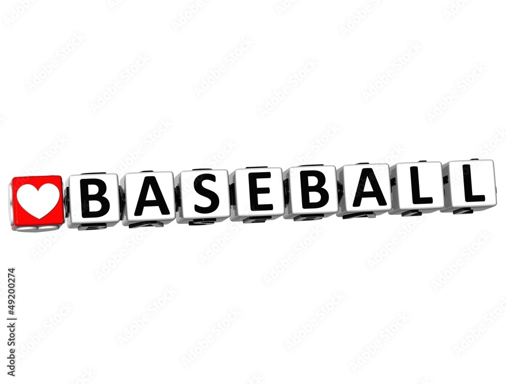 Poster 3d i love baseball game button block text on white background