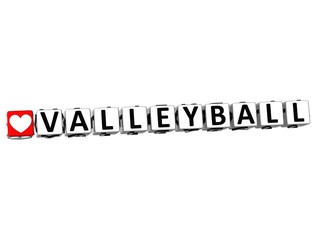 3D I Love Valleyball Game Button Block text on white background