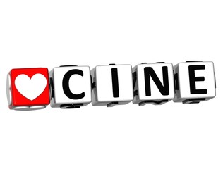 3D I Love Cinema Button Block text on white background