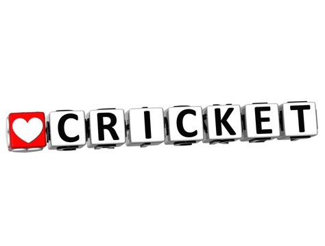 3D I Love Cricket Game Button Block text on white background