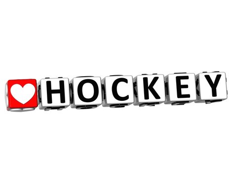 3D I Love Hockey Game Button Block text on white background